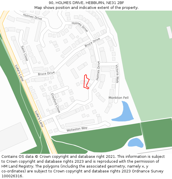 90, HOLMES DRIVE, HEBBURN, NE31 2BF: Location map and indicative extent of plot