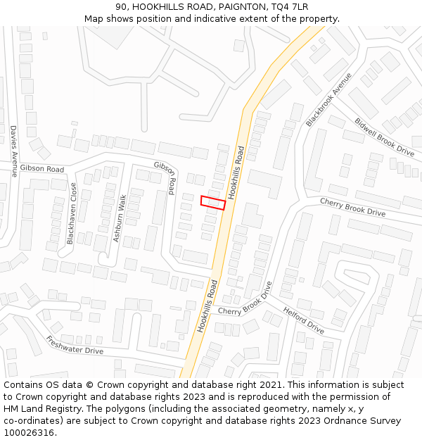 90, HOOKHILLS ROAD, PAIGNTON, TQ4 7LR: Location map and indicative extent of plot