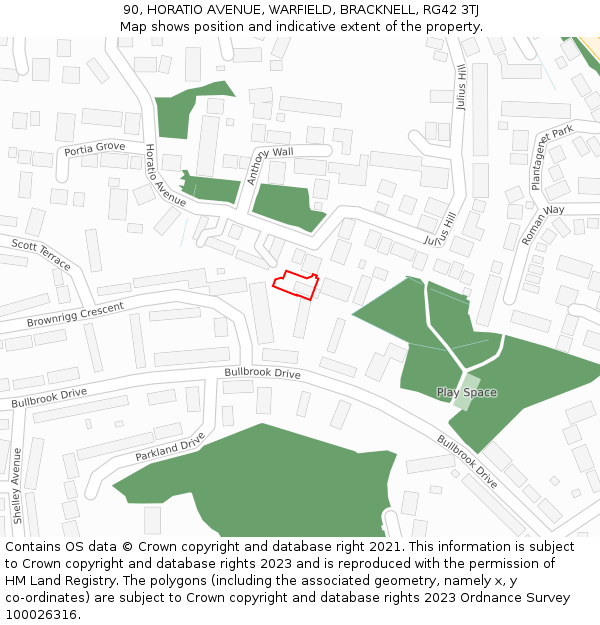 90, HORATIO AVENUE, WARFIELD, BRACKNELL, RG42 3TJ: Location map and indicative extent of plot