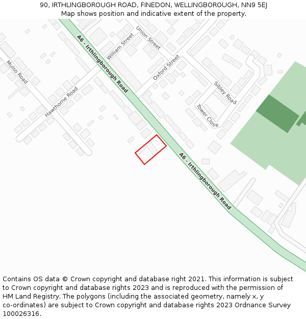 90, IRTHLINGBOROUGH ROAD, FINEDON, WELLINGBOROUGH, NN9 5EJ: Location map and indicative extent of plot