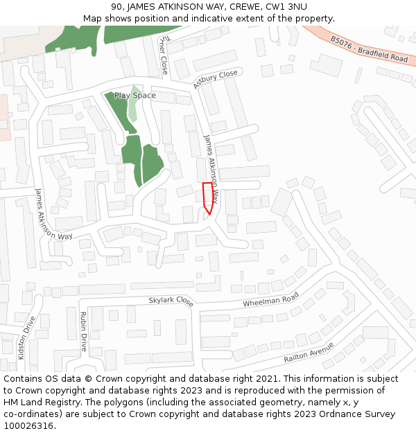 90, JAMES ATKINSON WAY, CREWE, CW1 3NU: Location map and indicative extent of plot