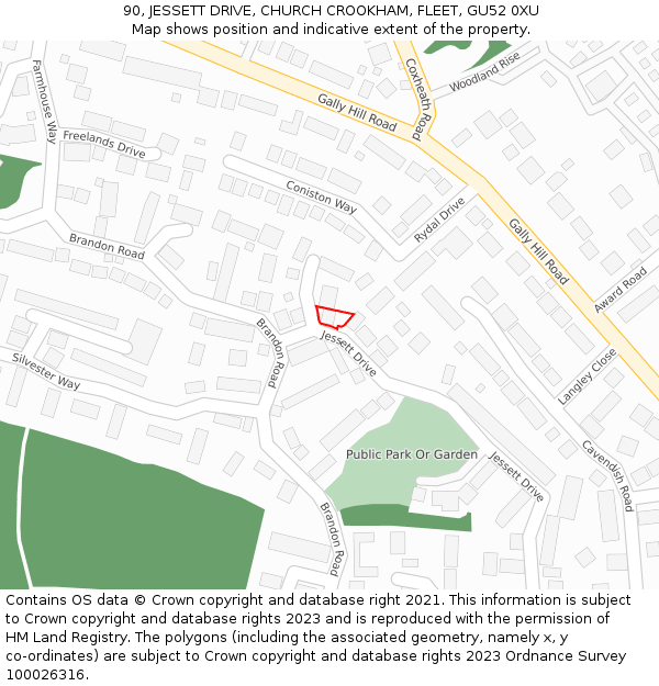 90, JESSETT DRIVE, CHURCH CROOKHAM, FLEET, GU52 0XU: Location map and indicative extent of plot