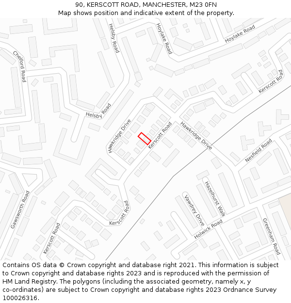 90, KERSCOTT ROAD, MANCHESTER, M23 0FN: Location map and indicative extent of plot