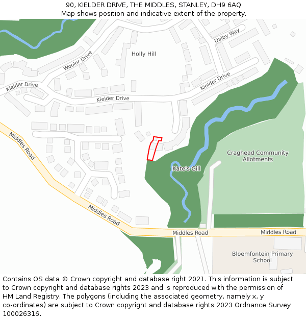 90, KIELDER DRIVE, THE MIDDLES, STANLEY, DH9 6AQ: Location map and indicative extent of plot
