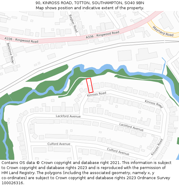 90, KINROSS ROAD, TOTTON, SOUTHAMPTON, SO40 9BN: Location map and indicative extent of plot