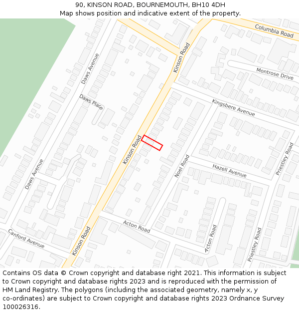 90, KINSON ROAD, BOURNEMOUTH, BH10 4DH: Location map and indicative extent of plot