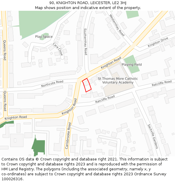 90, KNIGHTON ROAD, LEICESTER, LE2 3HJ: Location map and indicative extent of plot