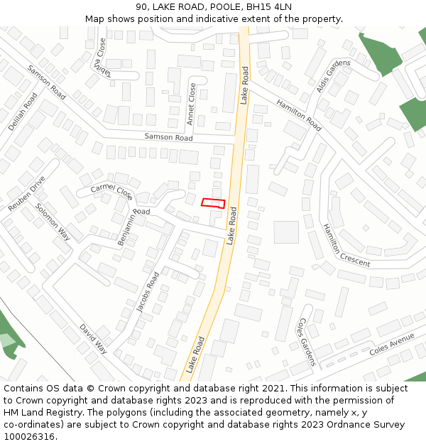 90, LAKE ROAD, POOLE, BH15 4LN: Location map and indicative extent of plot