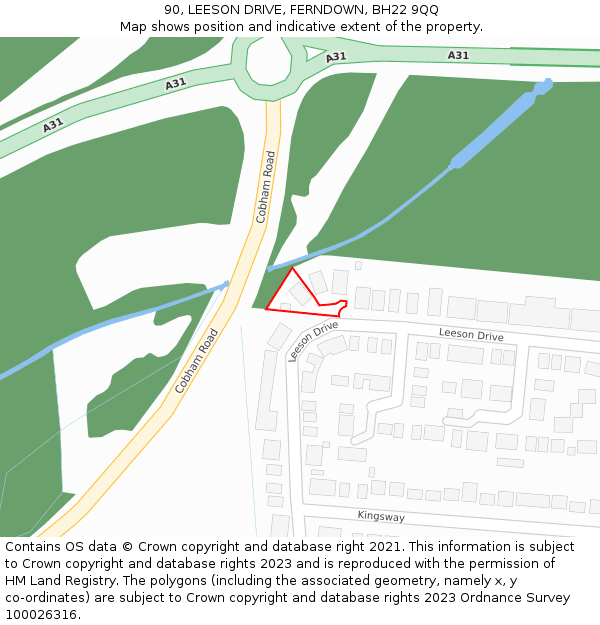 90, LEESON DRIVE, FERNDOWN, BH22 9QQ: Location map and indicative extent of plot