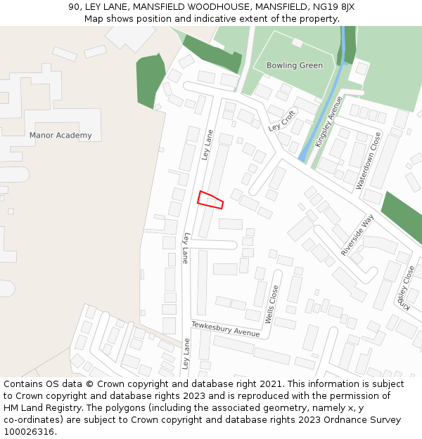 90, LEY LANE, MANSFIELD WOODHOUSE, MANSFIELD, NG19 8JX: Location map and indicative extent of plot