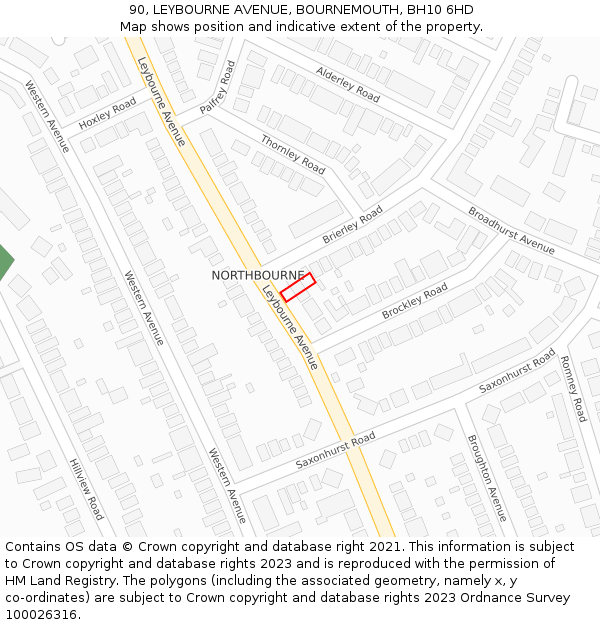 90, LEYBOURNE AVENUE, BOURNEMOUTH, BH10 6HD: Location map and indicative extent of plot