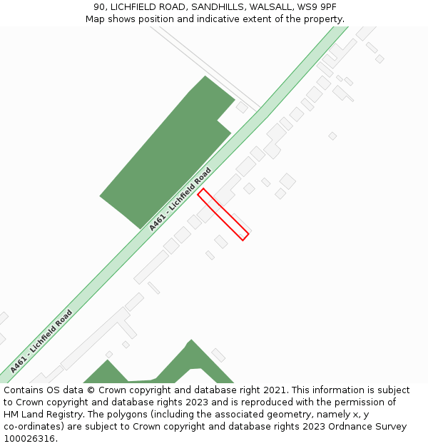 90, LICHFIELD ROAD, SANDHILLS, WALSALL, WS9 9PF: Location map and indicative extent of plot