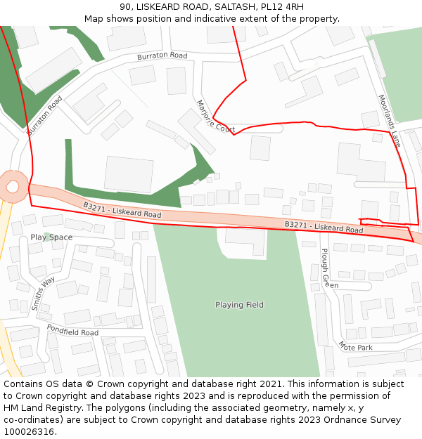 90, LISKEARD ROAD, SALTASH, PL12 4RH: Location map and indicative extent of plot