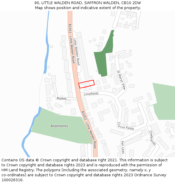 90, LITTLE WALDEN ROAD, SAFFRON WALDEN, CB10 2DW: Location map and indicative extent of plot