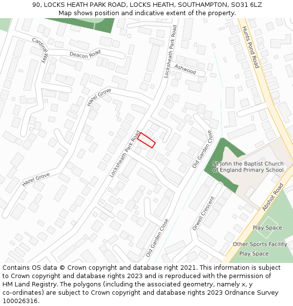 90, LOCKS HEATH PARK ROAD, LOCKS HEATH, SOUTHAMPTON, SO31 6LZ: Location map and indicative extent of plot