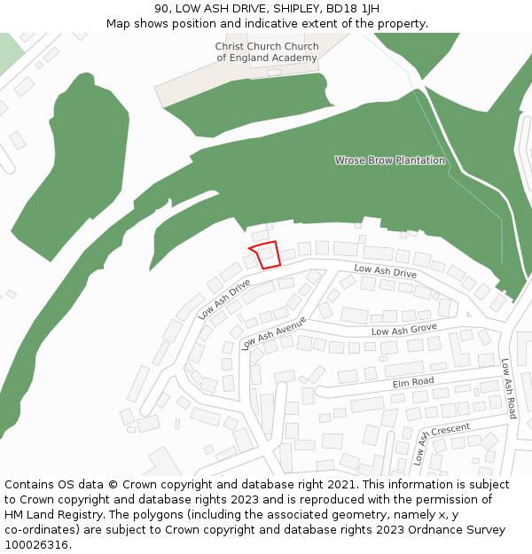 90, LOW ASH DRIVE, SHIPLEY, BD18 1JH: Location map and indicative extent of plot