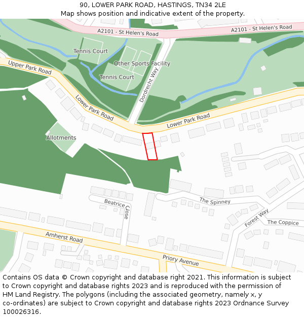 90, LOWER PARK ROAD, HASTINGS, TN34 2LE: Location map and indicative extent of plot