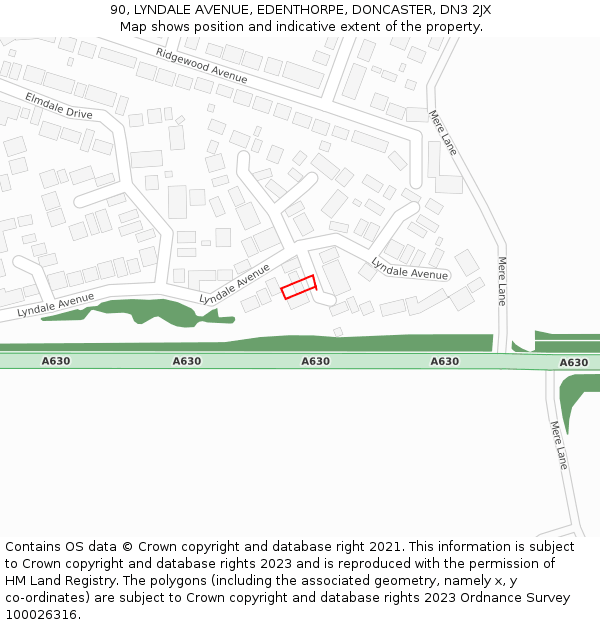 90, LYNDALE AVENUE, EDENTHORPE, DONCASTER, DN3 2JX: Location map and indicative extent of plot