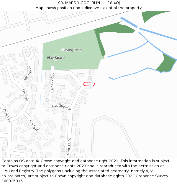 90, MAES Y GOG, RHYL, LL18 4QJ: Location map and indicative extent of plot