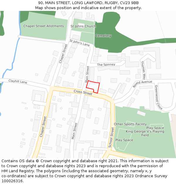 90, MAIN STREET, LONG LAWFORD, RUGBY, CV23 9BB: Location map and indicative extent of plot