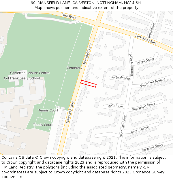 90, MANSFIELD LANE, CALVERTON, NOTTINGHAM, NG14 6HL: Location map and indicative extent of plot