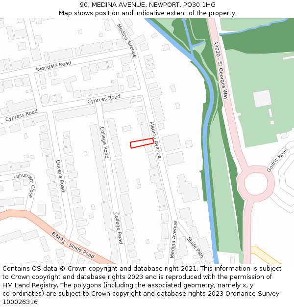 90, MEDINA AVENUE, NEWPORT, PO30 1HG: Location map and indicative extent of plot