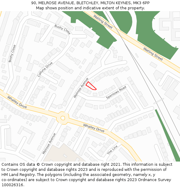 90, MELROSE AVENUE, BLETCHLEY, MILTON KEYNES, MK3 6PP: Location map and indicative extent of plot