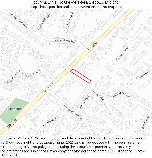 90, MILL LANE, NORTH HYKEHAM, LINCOLN, LN6 9PD: Location map and indicative extent of plot