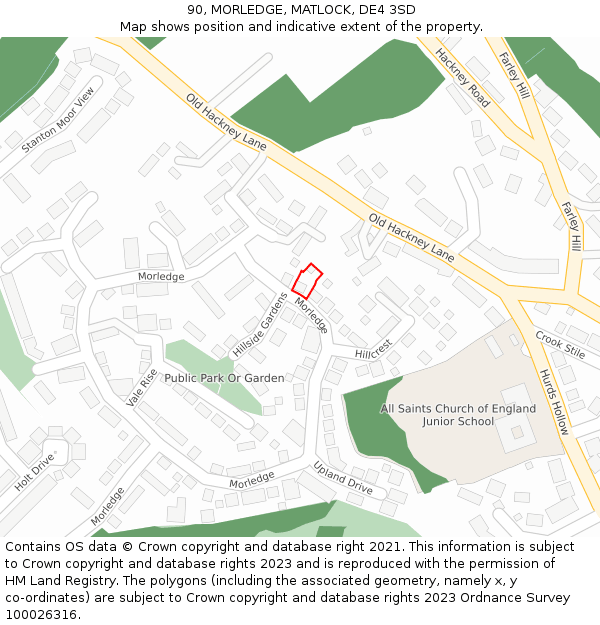 90, MORLEDGE, MATLOCK, DE4 3SD: Location map and indicative extent of plot