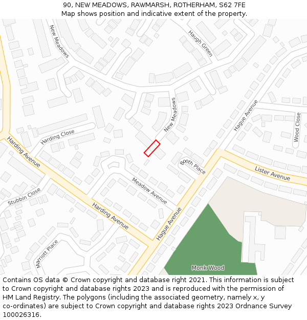 90, NEW MEADOWS, RAWMARSH, ROTHERHAM, S62 7FE: Location map and indicative extent of plot