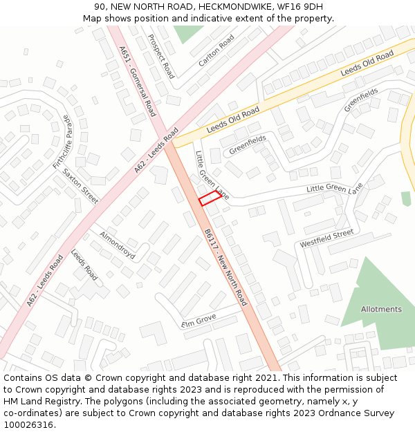 90, NEW NORTH ROAD, HECKMONDWIKE, WF16 9DH: Location map and indicative extent of plot