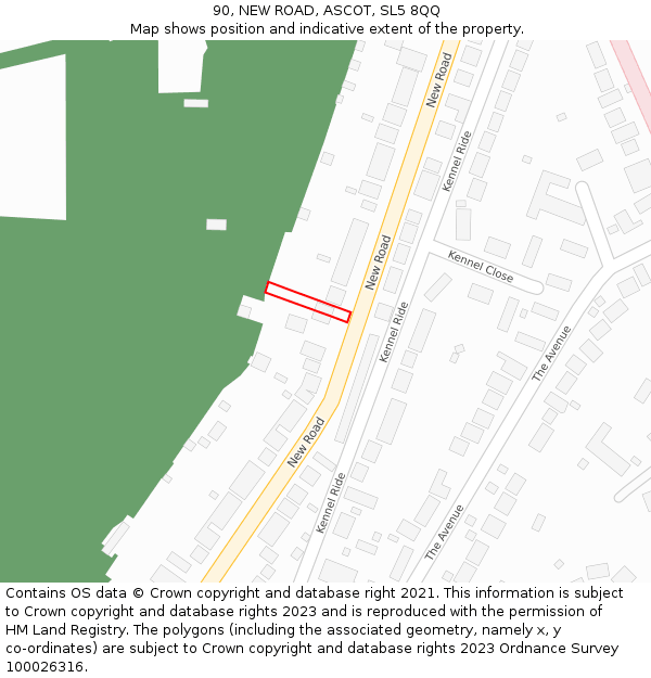 90, NEW ROAD, ASCOT, SL5 8QQ: Location map and indicative extent of plot
