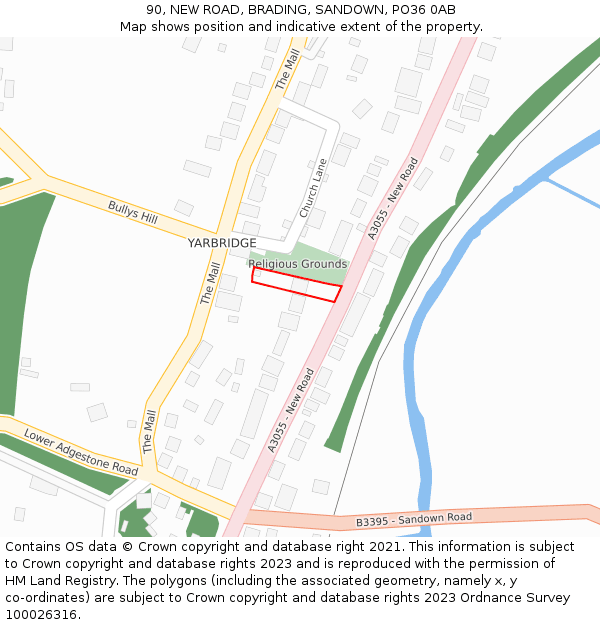 90, NEW ROAD, BRADING, SANDOWN, PO36 0AB: Location map and indicative extent of plot