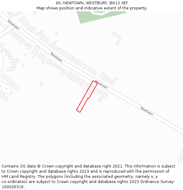 90, NEWTOWN, WESTBURY, BA13 3EF: Location map and indicative extent of plot