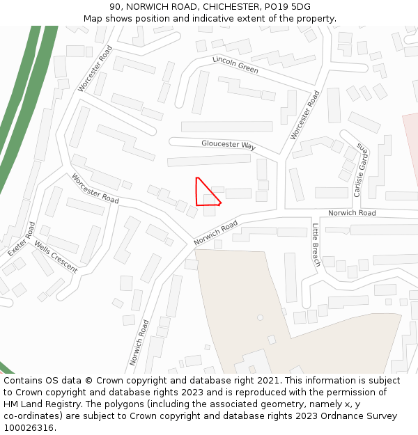 90, NORWICH ROAD, CHICHESTER, PO19 5DG: Location map and indicative extent of plot