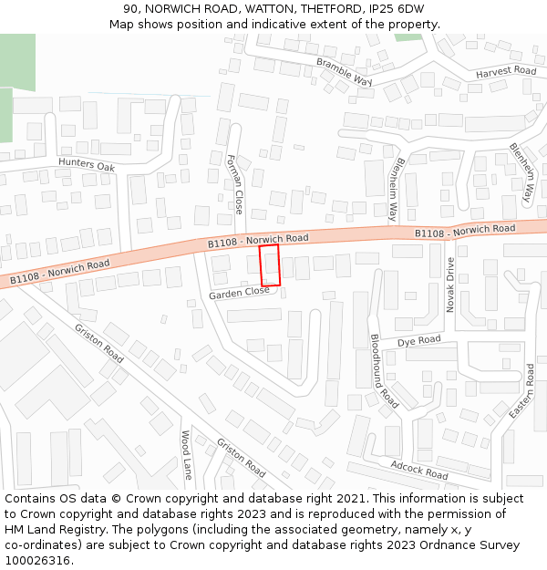 90, NORWICH ROAD, WATTON, THETFORD, IP25 6DW: Location map and indicative extent of plot