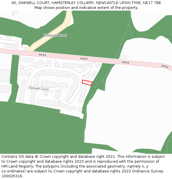 90, OAKWELL COURT, HAMSTERLEY COLLIERY, NEWCASTLE UPON TYNE, NE17 7BE: Location map and indicative extent of plot