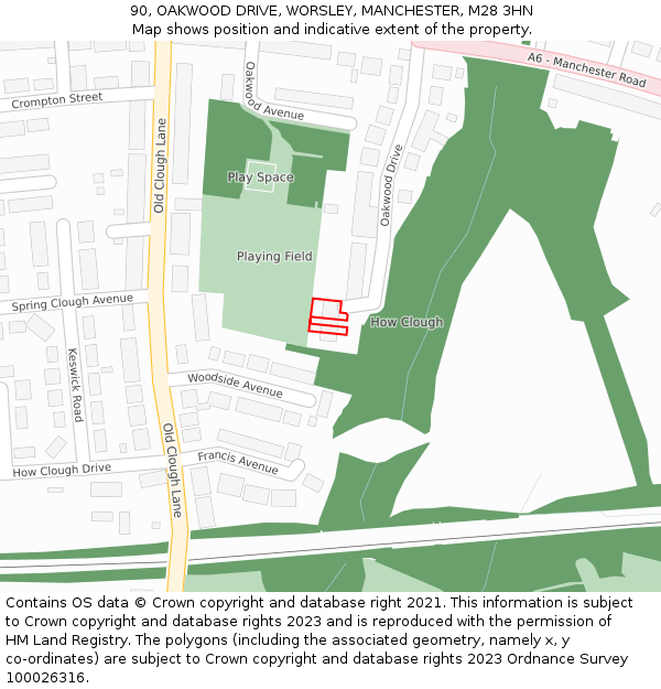 90, OAKWOOD DRIVE, WORSLEY, MANCHESTER, M28 3HN: Location map and indicative extent of plot