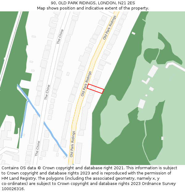 90, OLD PARK RIDINGS, LONDON, N21 2ES: Location map and indicative extent of plot