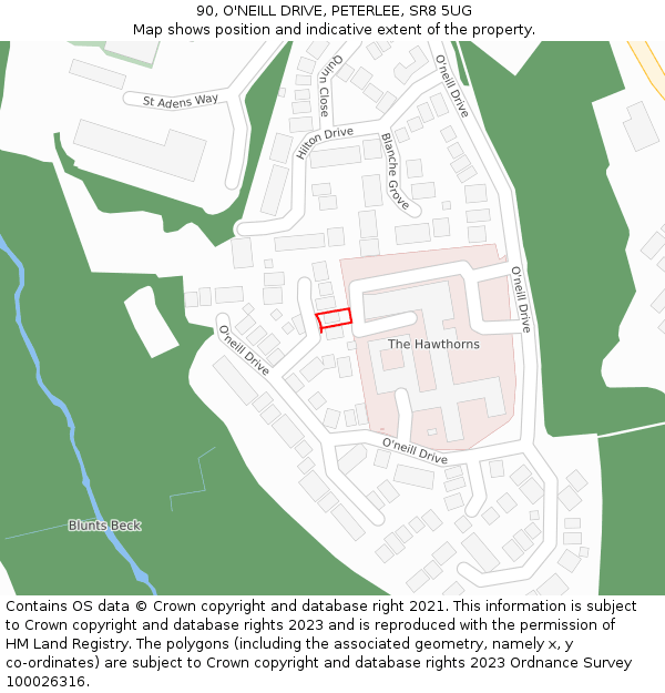 90, O'NEILL DRIVE, PETERLEE, SR8 5UG: Location map and indicative extent of plot