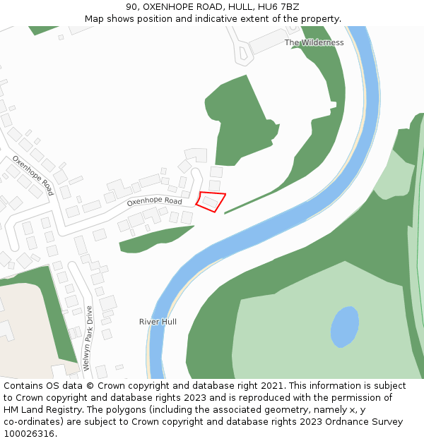 90, OXENHOPE ROAD, HULL, HU6 7BZ: Location map and indicative extent of plot