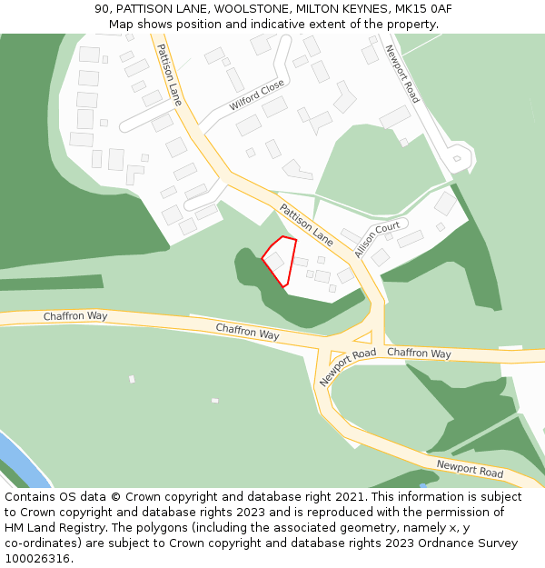 90, PATTISON LANE, WOOLSTONE, MILTON KEYNES, MK15 0AF: Location map and indicative extent of plot