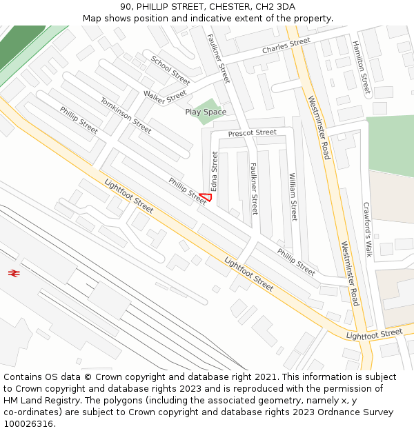 90, PHILLIP STREET, CHESTER, CH2 3DA: Location map and indicative extent of plot