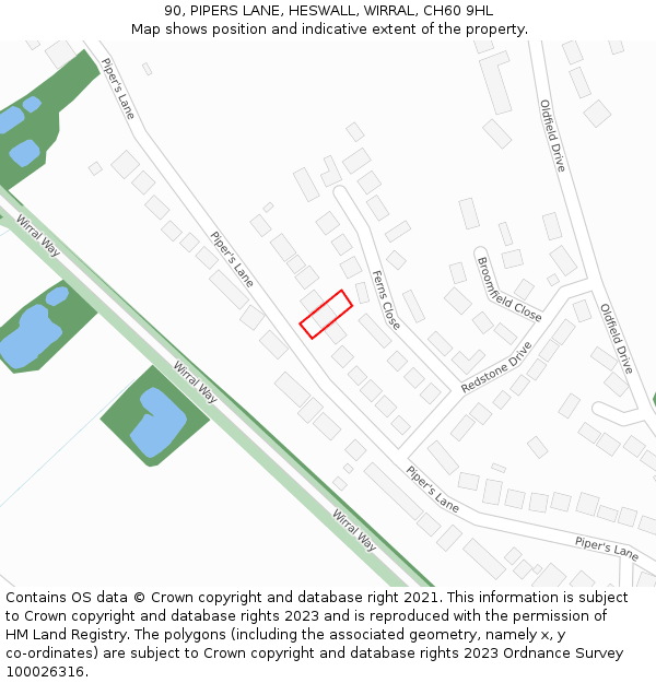 90, PIPERS LANE, HESWALL, WIRRAL, CH60 9HL: Location map and indicative extent of plot