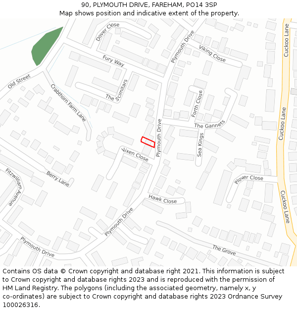 90, PLYMOUTH DRIVE, FAREHAM, PO14 3SP: Location map and indicative extent of plot