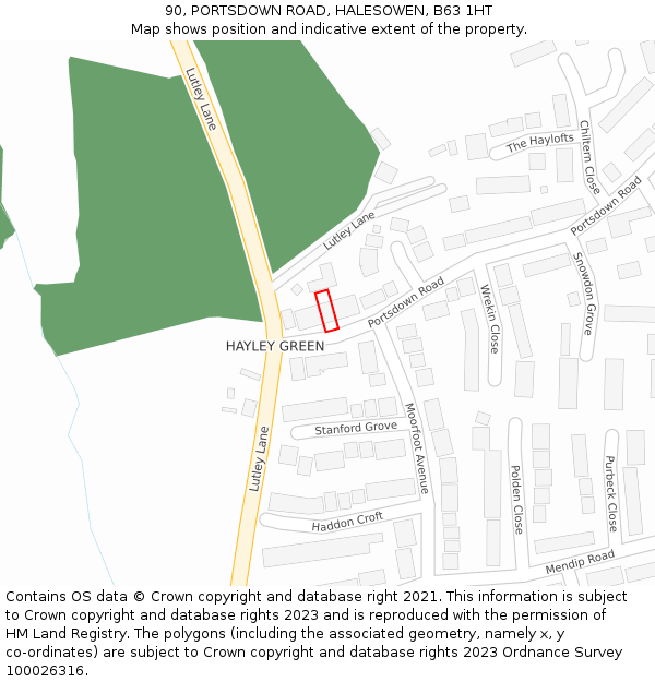 90, PORTSDOWN ROAD, HALESOWEN, B63 1HT: Location map and indicative extent of plot
