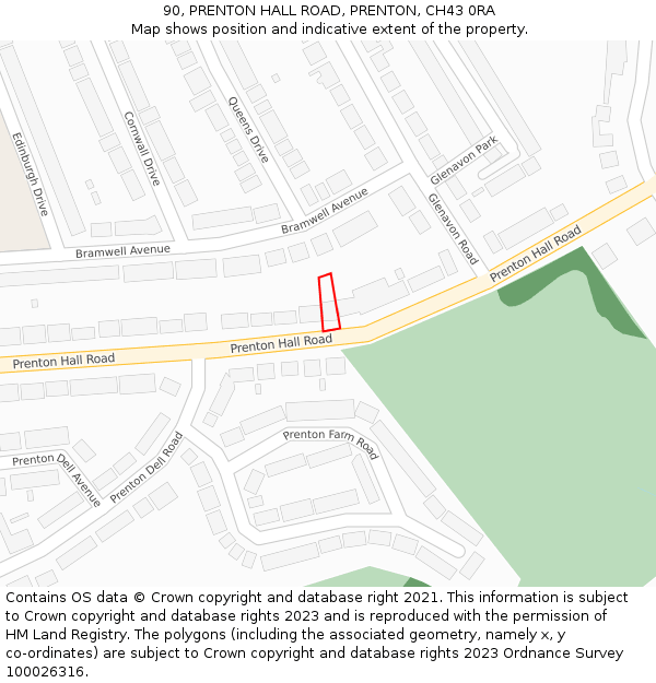 90, PRENTON HALL ROAD, PRENTON, CH43 0RA: Location map and indicative extent of plot