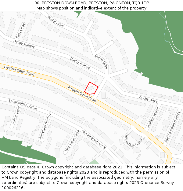 90, PRESTON DOWN ROAD, PRESTON, PAIGNTON, TQ3 1DP: Location map and indicative extent of plot