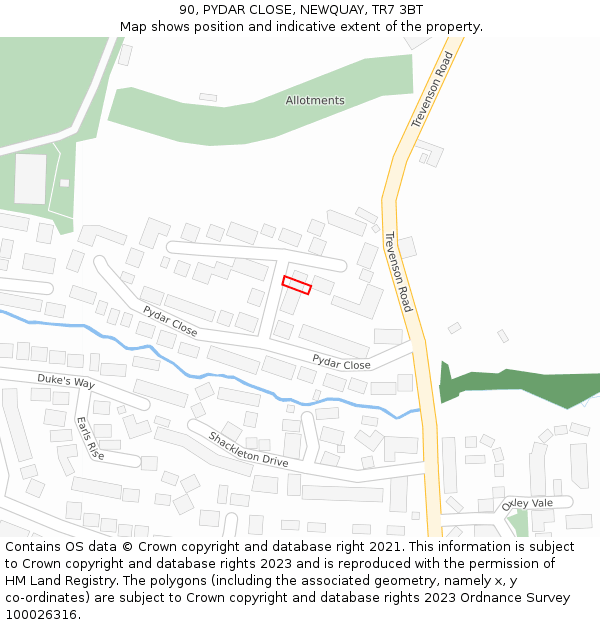 90, PYDAR CLOSE, NEWQUAY, TR7 3BT: Location map and indicative extent of plot