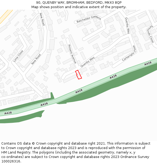 90, QUENBY WAY, BROMHAM, BEDFORD, MK43 8QP: Location map and indicative extent of plot